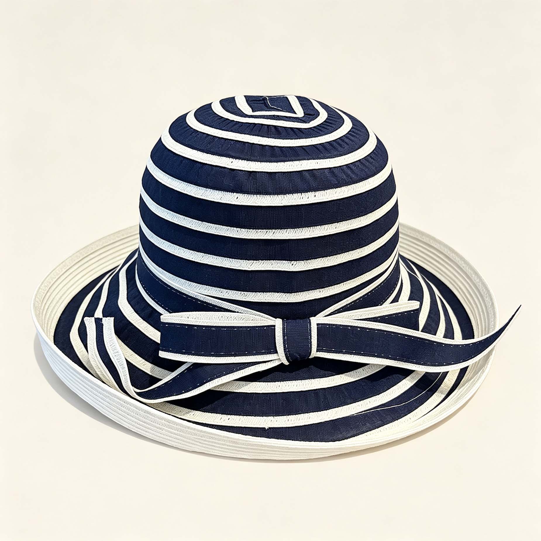 Striped Curved Brim Bucket Hat, Summer Beach Sun Hat With Bow