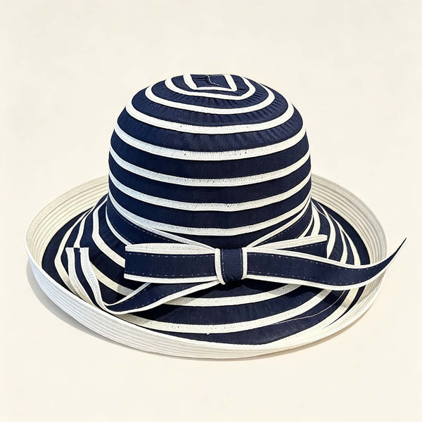 Striped Curved Brim Bucket Hat, Summer Beach Sun Hat With Bow