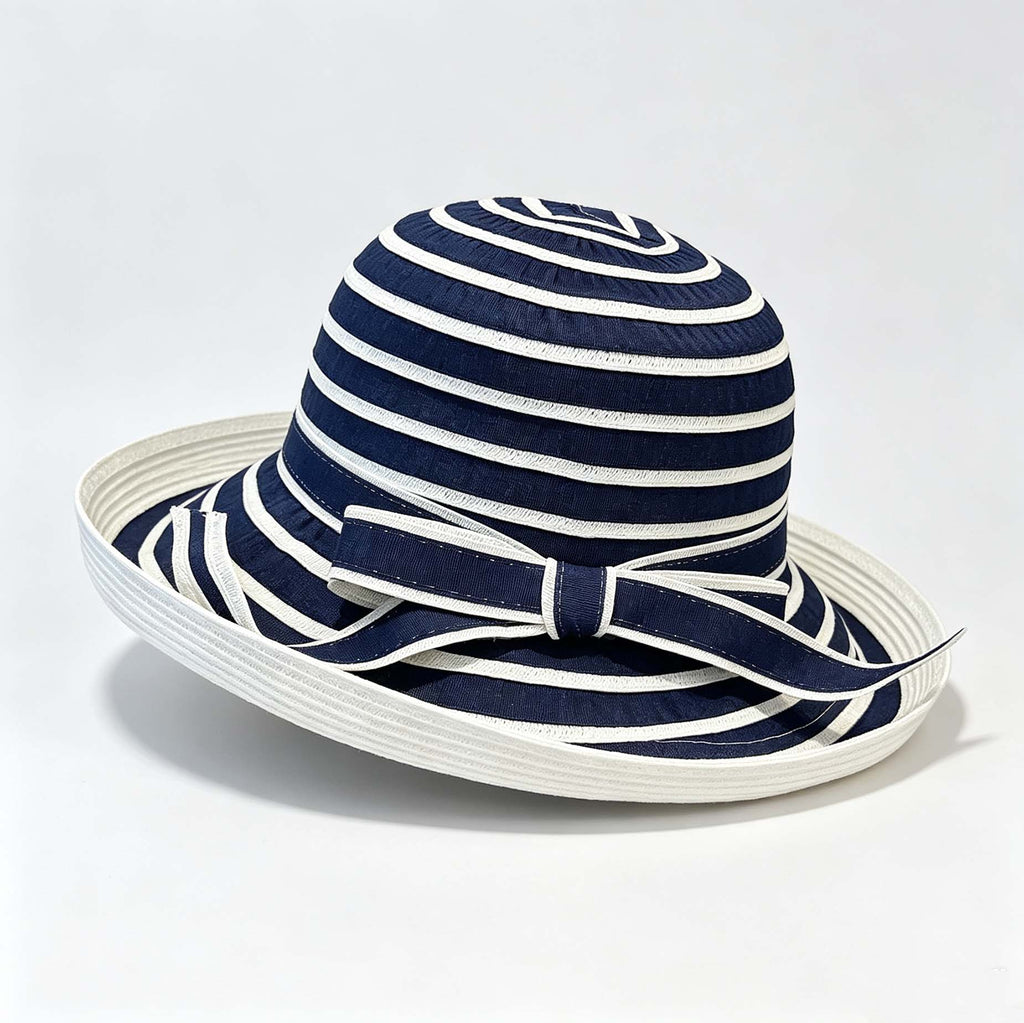 Striped Curved Brim Bucket Hat, Summer Beach Sun Hat With Bow