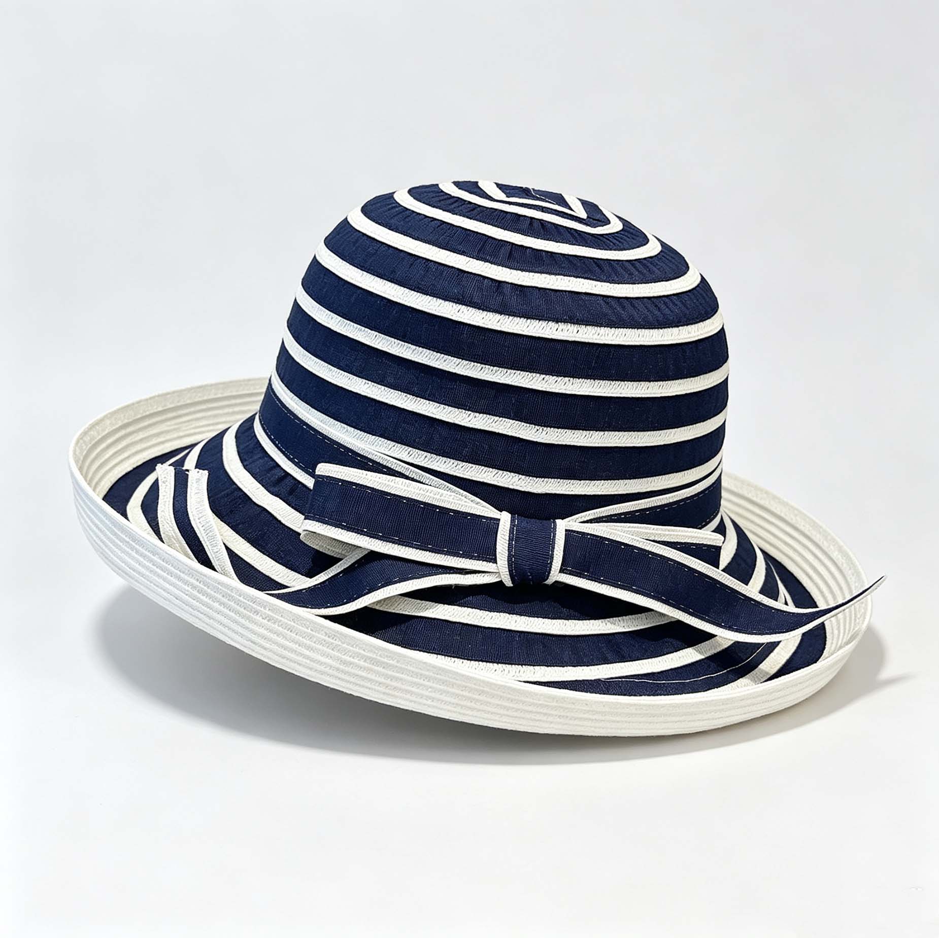 Striped Curved Brim Bucket Hat, Summer Beach Sun Hat With Bow