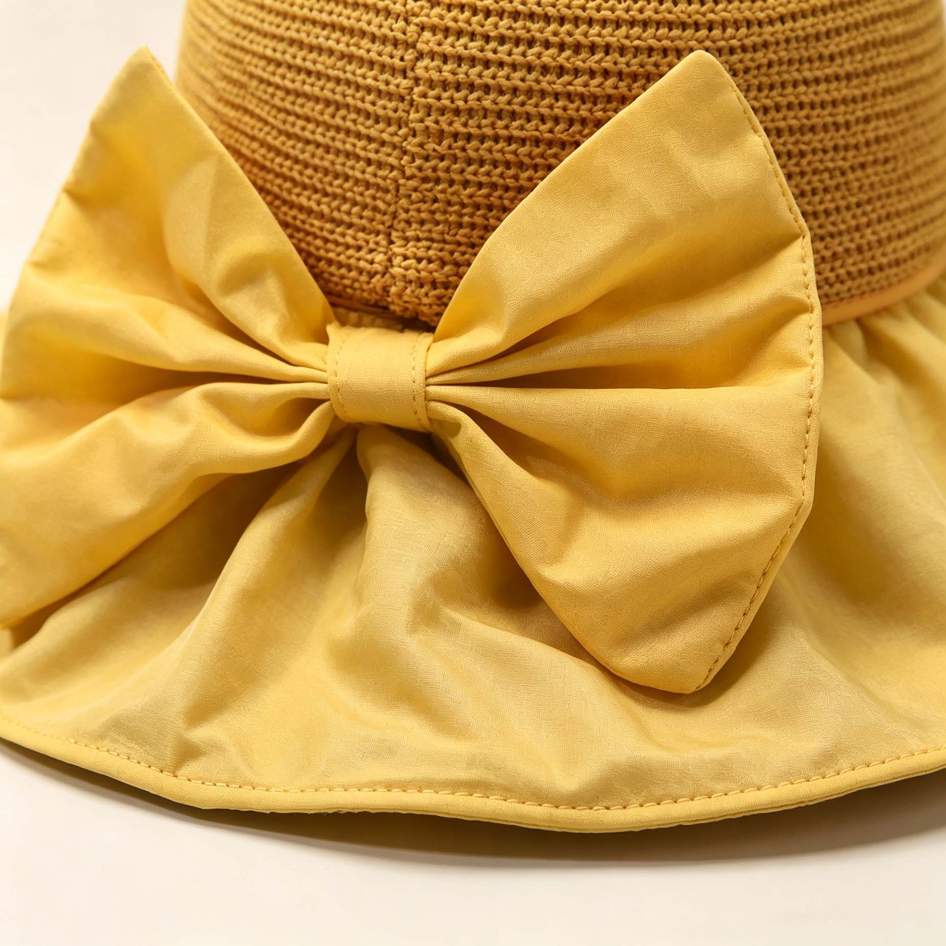 Bow Spliced Wide Brim Sun Hat, Foldable Summer Outdoor UV Protection Hat