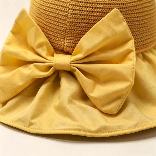 Bow Spliced Wide Brim Sun Hat, Foldable Summer Outdoor UV Protection Hat