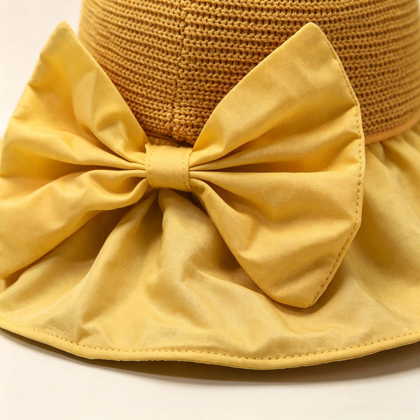 Bow Spliced Wide Brim Sun Hat, Foldable Summer Outdoor UV Protection Hat