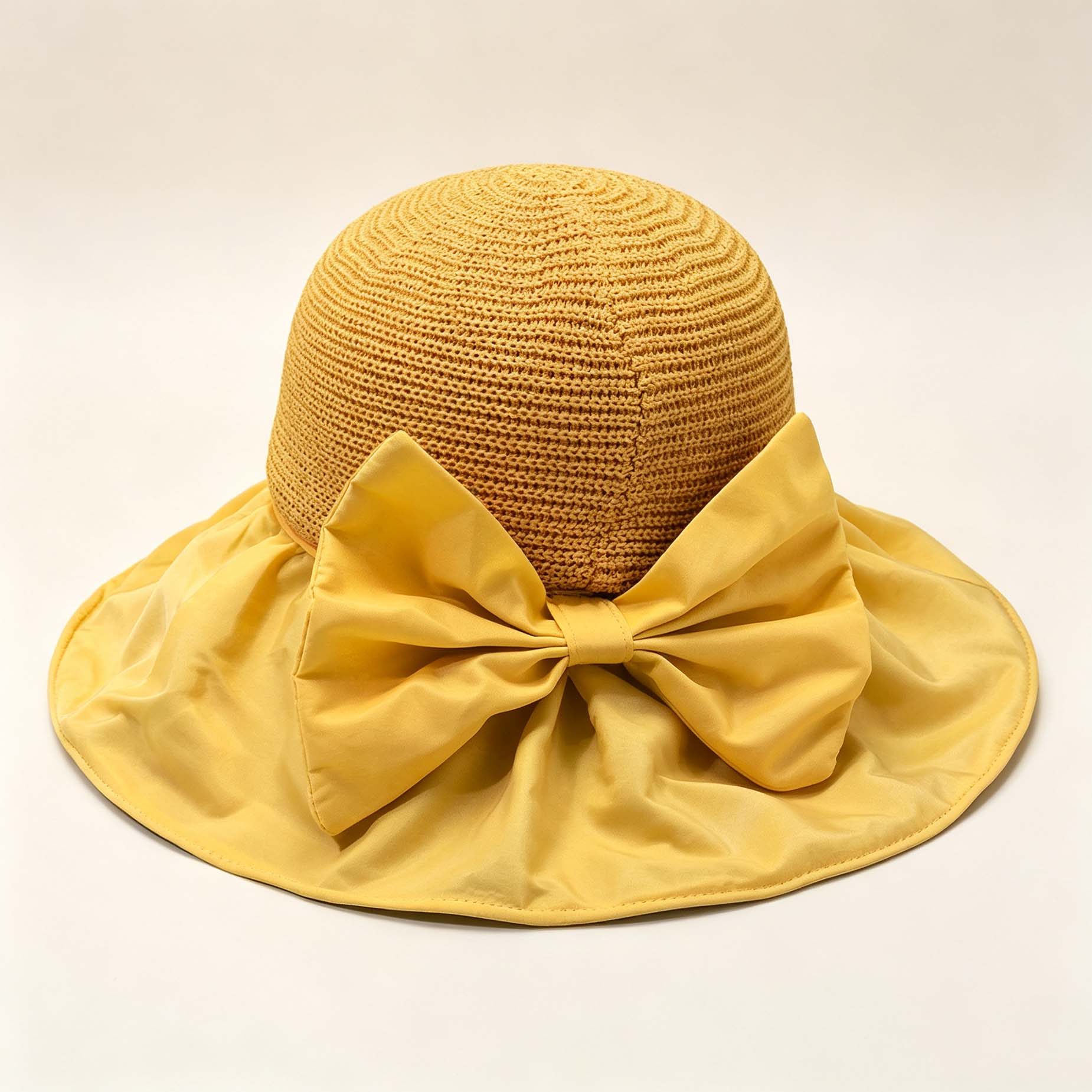 Bow Spliced Wide Brim Sun Hat, Foldable Summer Outdoor UV Protection Hat
