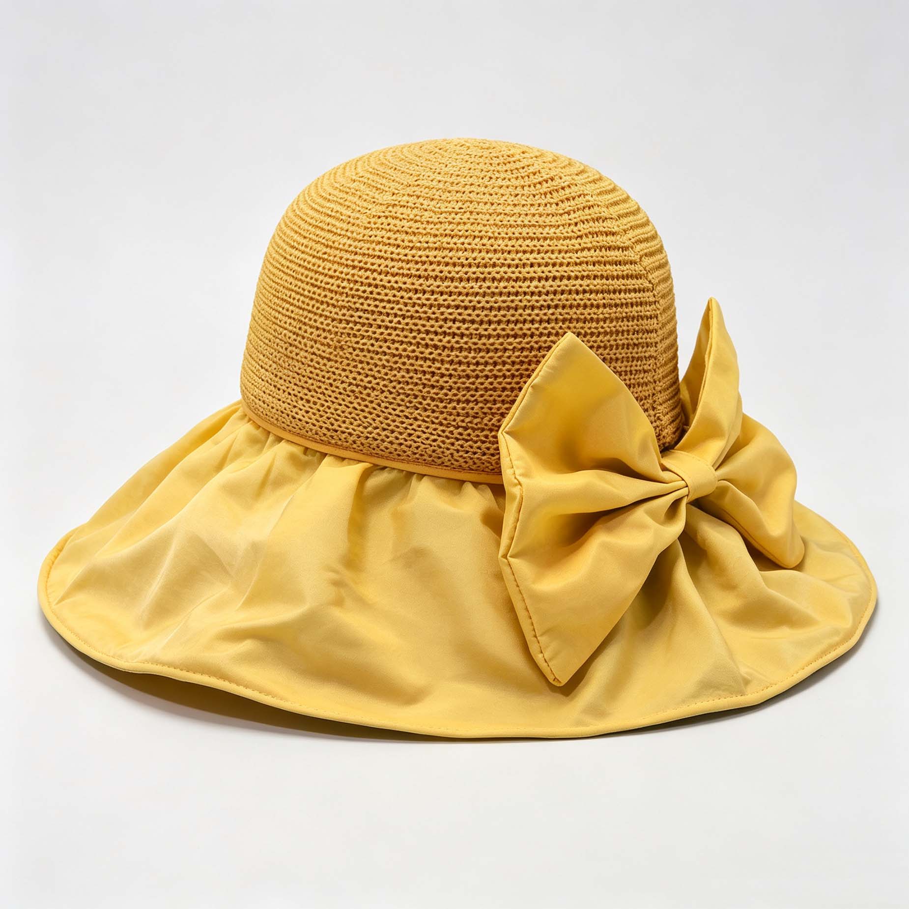 Bow Spliced Wide Brim Sun Hat, Foldable Summer Outdoor UV Protection Hat