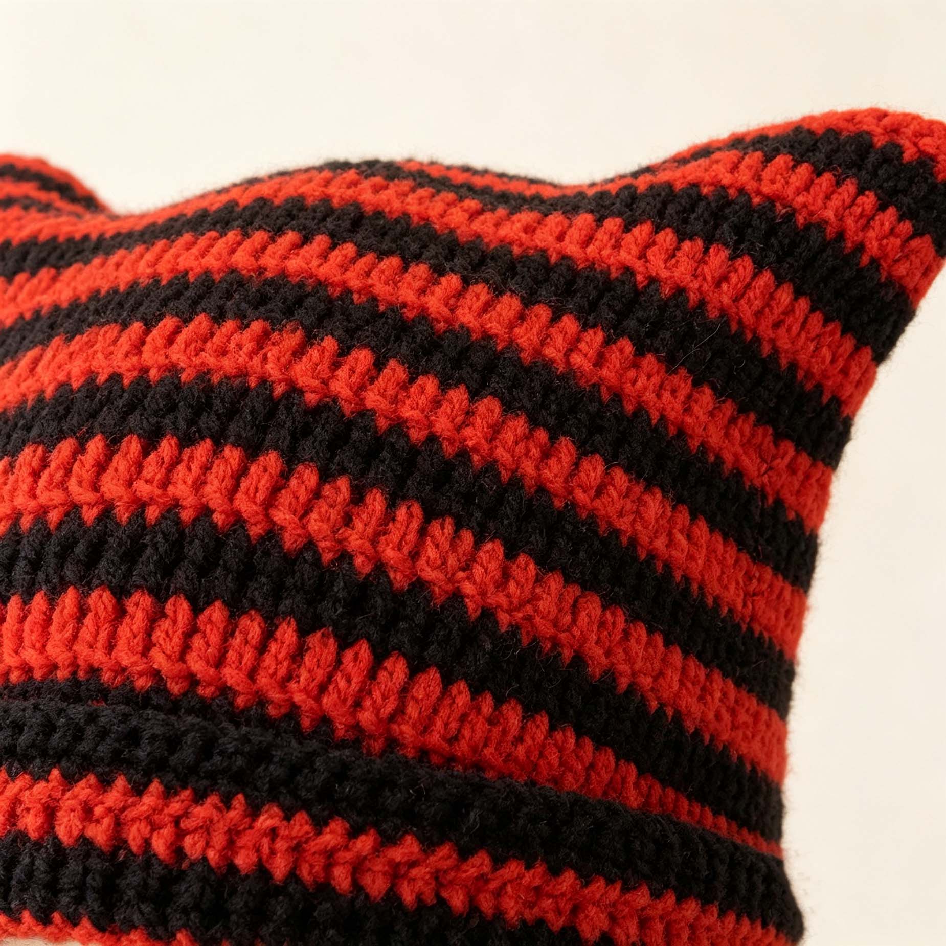 Striped Cat Ear Slouchy Knit Hat, Japanese Style Hand Crochet Beanie