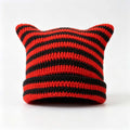 Striped Cat Ear Slouchy Knit Hat, Japanese Style Hand Crochet Beanie
