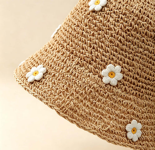 3D Flower Woven Bucket Hat, Fresh Summer Beach Straw Sun Hat